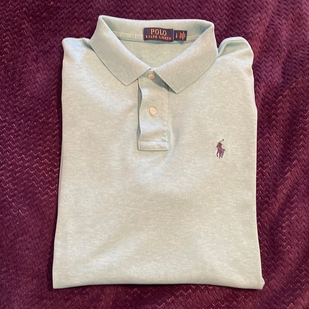 Light green short sleeve polo shirt.